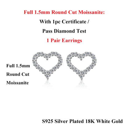 Heart Shape Full D Color Moissanite Link Bracelet Pendant for Women Girls S925 Silver Lab Diamond Chain Bracelets Earrings