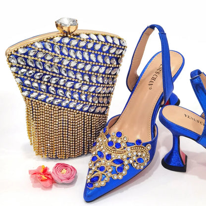 Gold New Shoes For Women Designer Pointed-Toe Luxury Wedding Peach Color Hollowed Out Design Bag and Shoes Matching Set