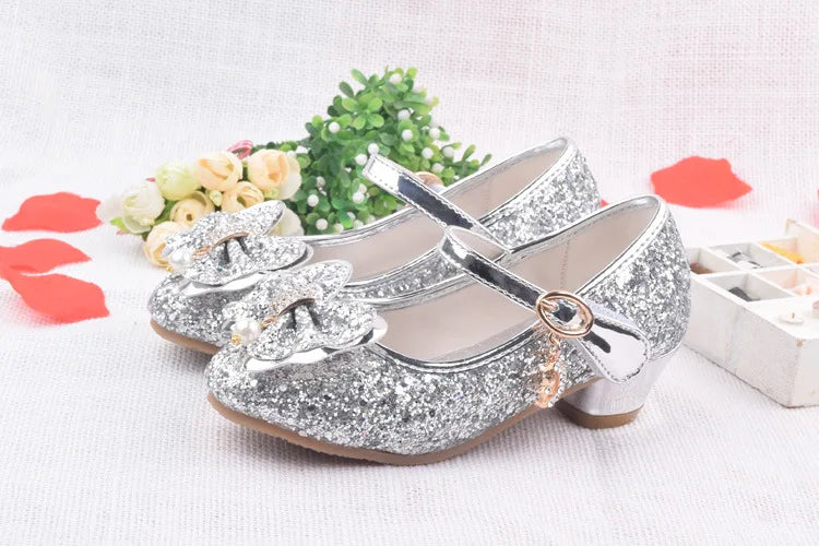 Spring Children Shoes Girls High Heel Princess Dance Sandals Kids Shoes Glitter Leather Fashion Girls Party Dress Wedding Shoes