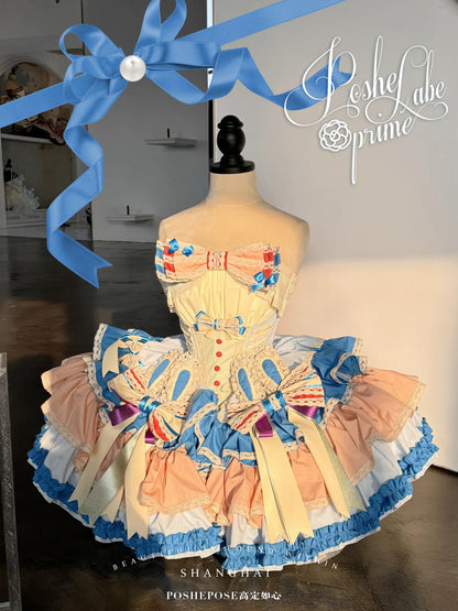 Girls Birthday Lolita Dress 2024 Spring and Summer Women's Tube Top Satin Bowknot Slim Pettiskirt Short Mini Party Dress