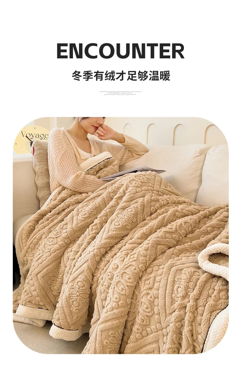 New Carved Velvet Warm Autumn Winter Blanket for Bed Soft Fluffy Sofa Blankets Warmth Cozy Coral Flannel Sofa Cover Blanket Nap