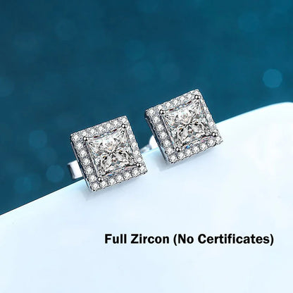 0.5/1/2carat Princess Cut Moissanite Halo Diamond Stud Earrings with Certificates 925 Sterling Silver Square Ear Studs for Women