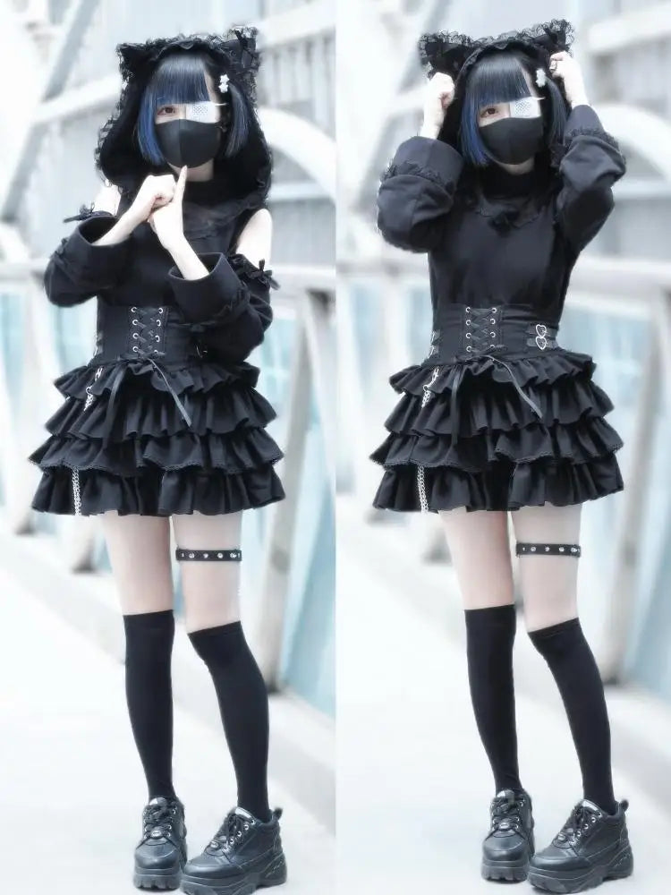 Japanese Mines Mass-produced High-waisted Puffy Pumpkin Pants Skirt 2025 Summer New Gothic Style Dark Girl Cute Lolita Skirt