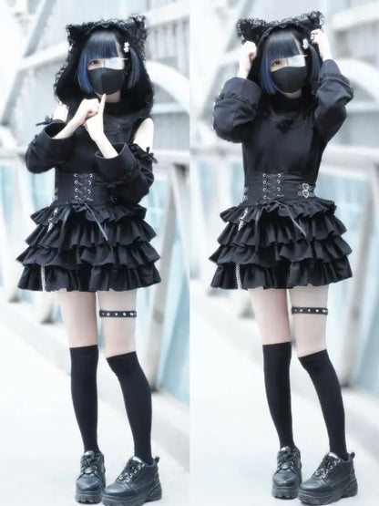 Japanese Mines Mass-produced High-waisted Puffy Pumpkin Pants Skirt 2025 Summer New Gothic Style Dark Girl Cute Lolita Skirt