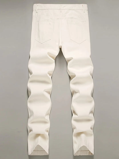 Men's jeans, men's spider web printed worn-out jeans