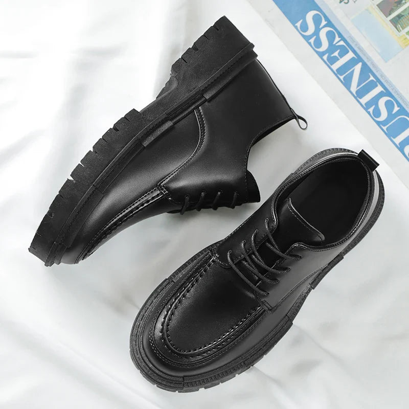 Thick Sole Formal Black Men Leather Shoes Luxury Brand Designer Platform Casual Shoes Wedding Dress Oxfords Shoes Men Work Shoes