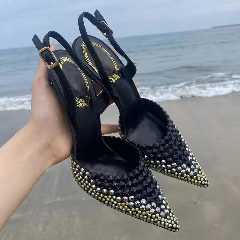 Rhinestones Gradient Slingbacks Women Pumps Fashion Bling Crystal Banquet Stiletto High Heels Fashion Party Prom Shoes