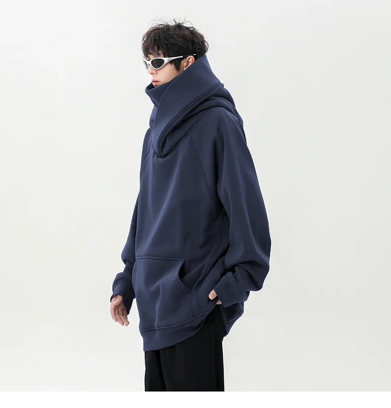 Autumn New High Neck Sweatshirt Men Pile Up Collar Hoodie Harajuku College Style Ninja Sweatshirt Casual Sports Loose Couple Top
