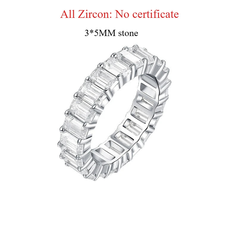 18k Plated 3*5mm Emerald Cut Moissanite Rings for Women Halo Full Eternity Bands Wedding Jewelry S925 Sterling Silver