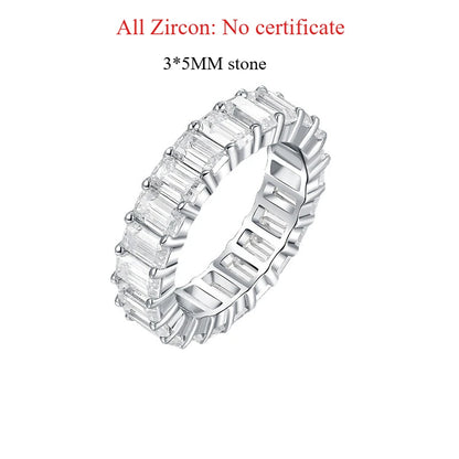 18k Plated 3*5mm Emerald Cut Moissanite Rings for Women Halo Full Eternity Bands Wedding Jewelry S925 Sterling Silver