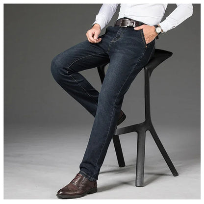 Plus Size 42 44 46 Spring Autumn Men's Fashion Casual Jeans Black Blue Classic Business Straight Elasticity Brand Denim Trousers