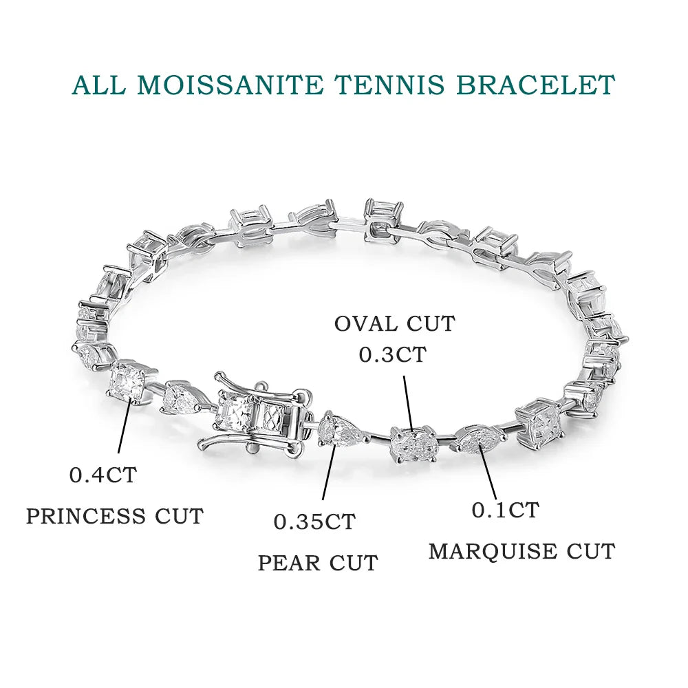 6.3 - 8.1ct Moissanite Tennis Bracelets for Women Men D VVS1 Lab Grow Diamond s925 Sterling Silver Plated 18k Bracelet