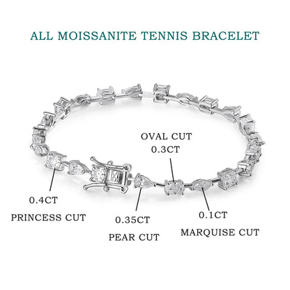 6.3 - 8.1ct Moissanite Tennis Bracelets for Women Men D VVS1 Lab Grow Diamond s925 Sterling Silver Plated 18k Bracelet