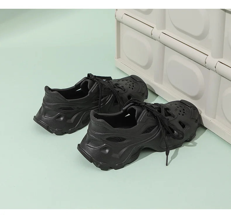 Kids Summer Breathable Comfort Shoes Lightweight Adjustable Strap Slip on Shoes Lace Up Non-slip Thick Bottom Pure Color Sandals
