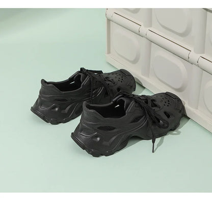 Kids Summer Breathable Comfort Shoes Lightweight Adjustable Strap Slip on Shoes Lace Up Non-slip Thick Bottom Pure Color Sandals