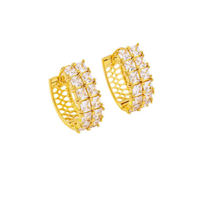 Women 24K Gold AU999 Diamond-Inlaid Geometric Clasp Earrings - Pure gold, trendy design, practical clasp, ideal for gifting