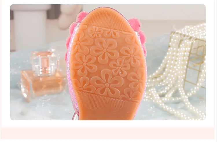 Children's Princess Shoes Summer New Girls' Performance High Heels Fashion Pearl Bow Baby Crystal Sandals