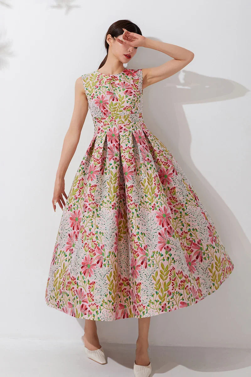 Women Summer Vintage Sleeveless Long Maxi Dress Causul Elegant Ladies Boho Jacquard Flowers Tank Party Dresses Slim Vestidos