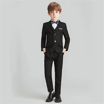 Vintage Boy's 4 Pieces Suit Set Jacket Vest Pants Bow-tie Kids Formal Tuxedo Slim Fit Slit Pocket Child Blazer Suits