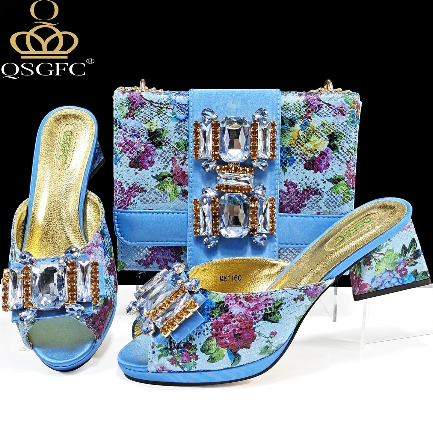 Italian Sandals and Bags Matching Set 2026 Women Heel Party for Rose Gold Colour Wedding Bigger Size Thick Heel Shoes