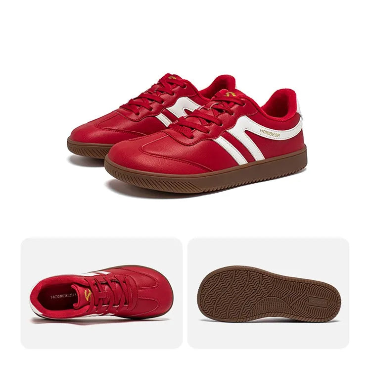 Wide Toe Shoes Unisex Artificial Leather Faux Fur Lined Sneakers Casual Retro Lace Up Shoes for Women Men