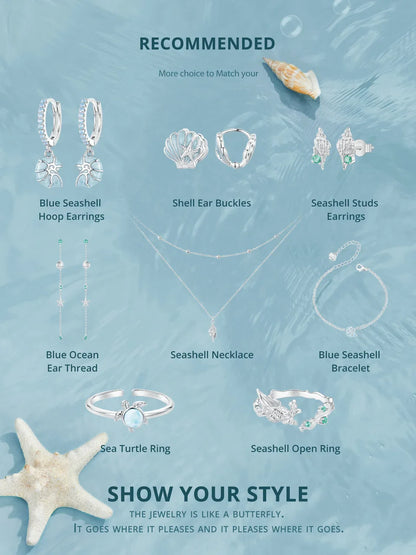 925 Sterling Silver Blue Seashell Link Chain Bracelets for Women Ocean Series Jewelry Gift BSB176