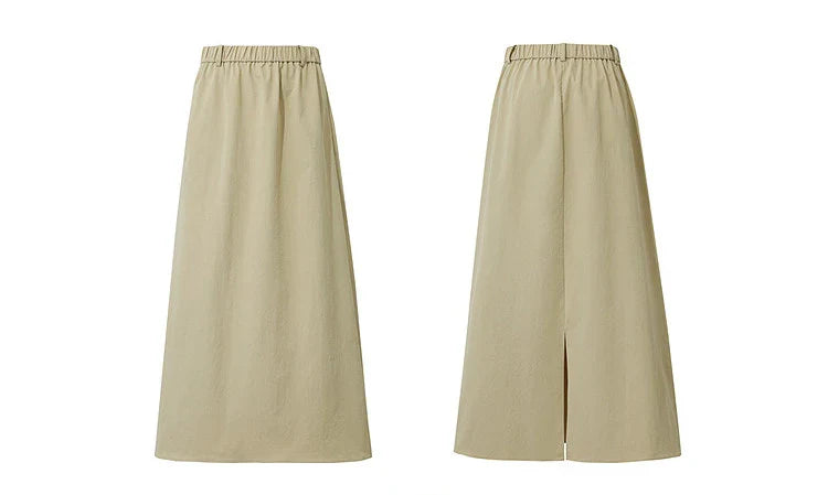 Women's Skirt 2026 Summer New Leisure Elastic Waist Slit A-Line Midi Skirt Women's Loose Embroidered Woman Clothes 12621058