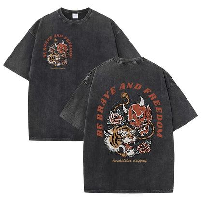 Est 1985 Sport Print Washed Women T-Shirt Summer Casual Retro T Shirts Snow Wash Tee Top Loose Unisex Retro Streetwear