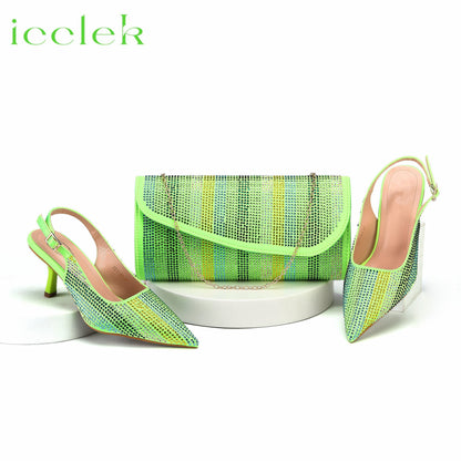 Italian Design African Women's High Heels Pointed Toe Sandals Party Wedding Party Magenta Color Shoes and Bags Set