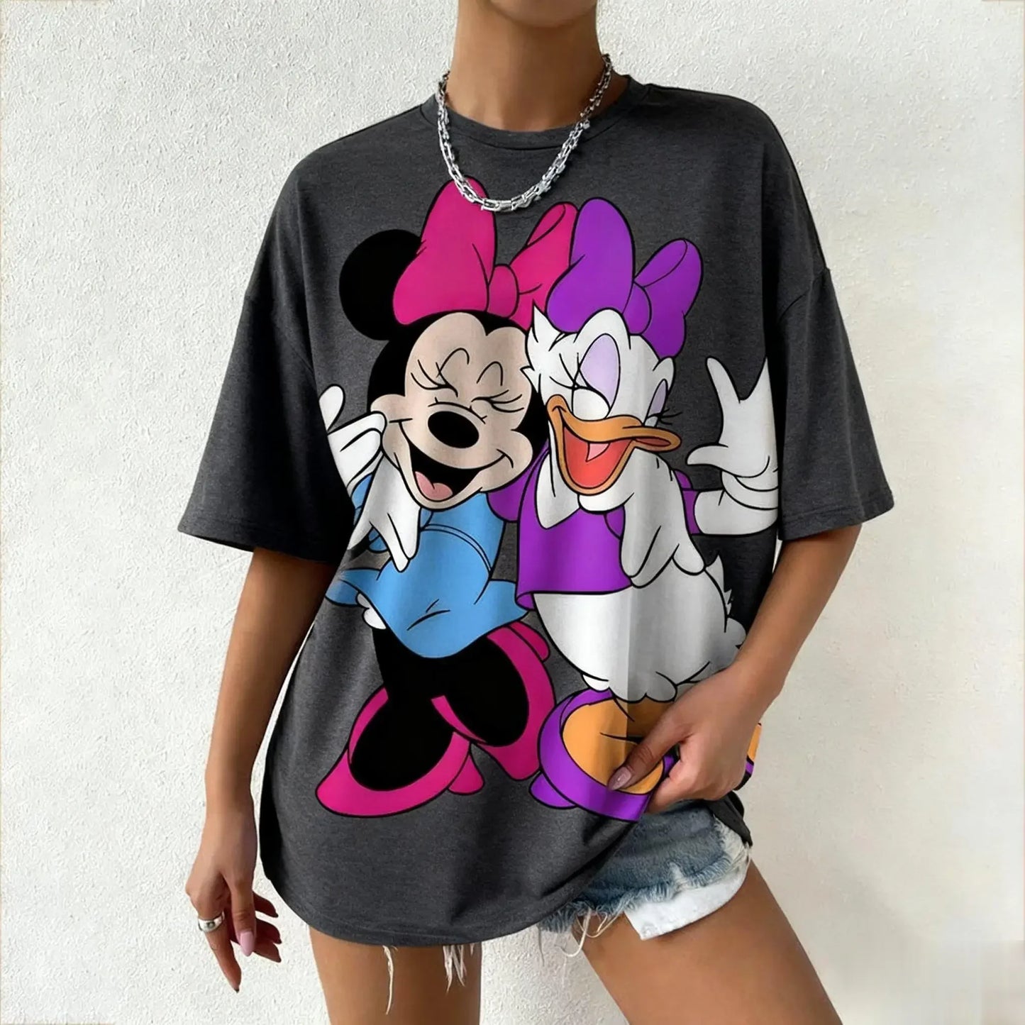 T-shirt Women Casual Short Sleeve Tops Mickey Mouse Minnie Daisy Duck Print New Summer Graphic Tee Y2k Clothes
