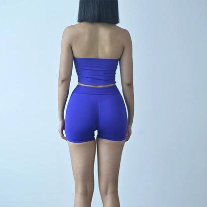 Sexy Halter Neck Beautiful Back High Waist Peach Sports Bras Shorts Suit Pilates Gathering Yoga Vest Training Fitness Bra Sets