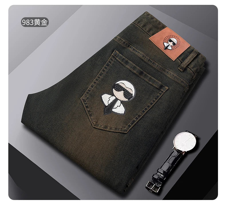 Fashion Men Jeans Stretch Straight Leg Casual Slim Fit Denim Pants Male Brand Luxury Design Business Classic Trousers