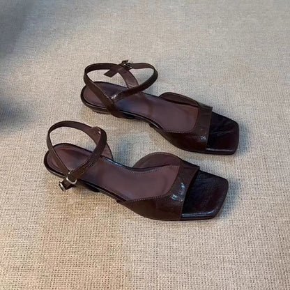2025 Summer Women's Low Heel Sandals - Fashion Leather Material Suitable for Office Wear and Casual Outdoor Shoes Sizes 35 - 42