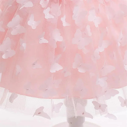 Vestido Borboleta Branco e Rosa de Verão para Meninas Vestido de Noiva de Tule Roupa de Batizado Roupa de Bebê Menina 1º Aniversário