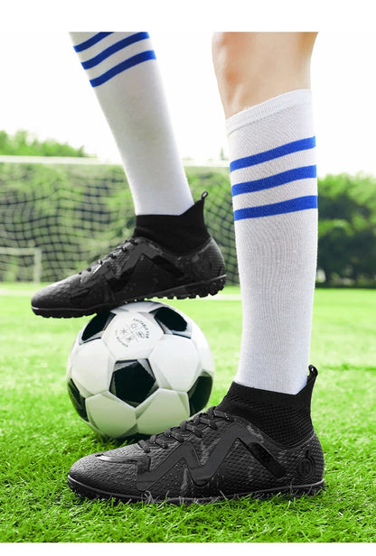Adult Professional FG/TF Soccer Shoes Non-Slip Long Spike Football Boots Young Kids High Ankle Cleats Grass Soccer Sneakers ﻿