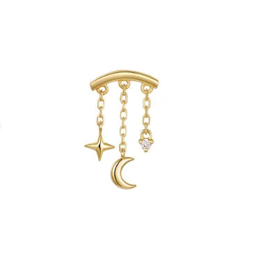 1PC Four Pointed Star Moon Tassel Lotus Cartilage Spiral Puncture 925 Sterling Silver Stud Earring For Women Ins Earring