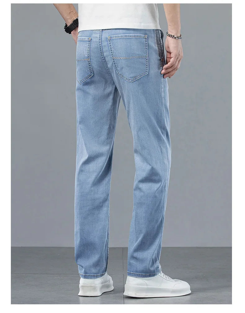 2026 New in Lyocell Fabric Summer Ultra-thin Men's Jeans Soft Drape Loose Straight Casual Denim Pants Street Wide Leg Trousers
