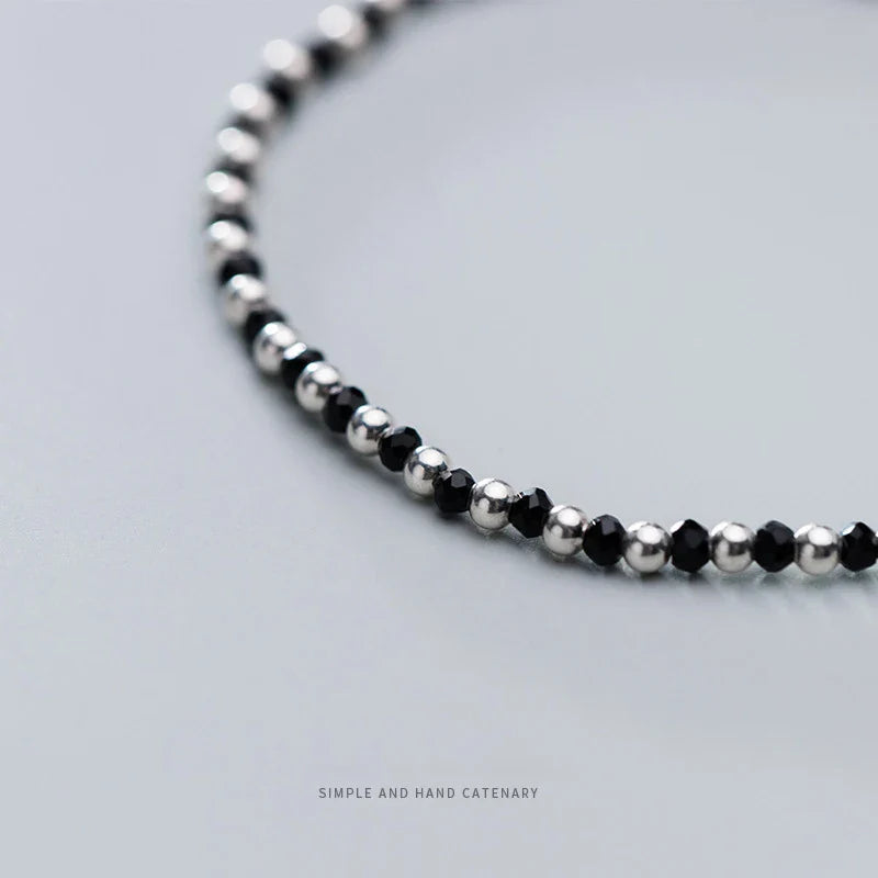 Fashion Black Crystal or Ball Strand Bracelet for Women 925 Sterling Silver Simple Bracelet Fine Jewelry Gift 2020 New