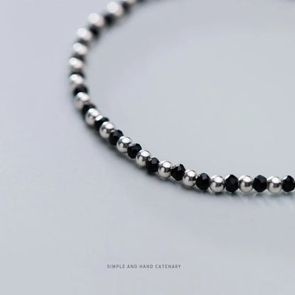 Fashion Black Crystal or Ball Strand Bracelet for Women 925 Sterling Silver Simple Bracelet Fine Jewelry Gift 2020 New