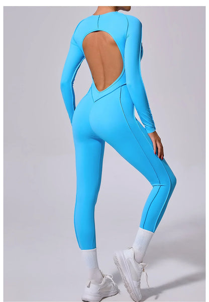 Women's High Elasticity Sports Bodysuit Kit Yoga Fitness Jumpsuit Open Back Hip-Lift Outdoors Gym Workout Sexy Fitness Outfit