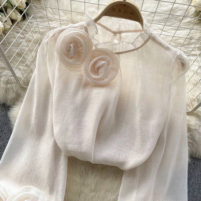 Ruffle Chiffon Blouse Summer Women Lantern Sleeve Fashion Slim Loose Vacation Ladies Y2K Casual Chic Tops