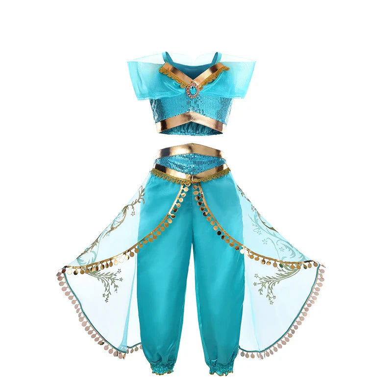 Kids Arabian Princess Dress Girls Halloween Jasmine Costume Children Carnival Cosplay Party Disguise Girl Sequins Pageant Outfit