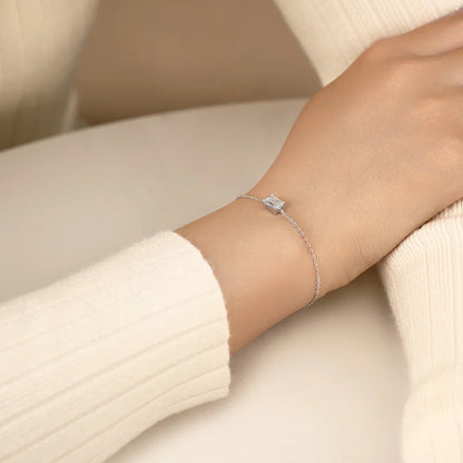Emerald Cut 1ct Moissanite Bracelet s925 silver 18k gold Adjustable Cross-linked Chain Stackable Everyday Women Jewelry