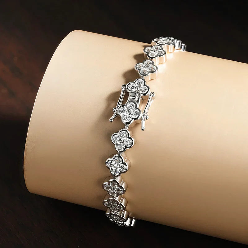 D VVS1 Moissanite Tennis Bracelet 2mm Diamond GRA Certified s925 Sterling Silver Four Leaf Clover Bracelets for Women