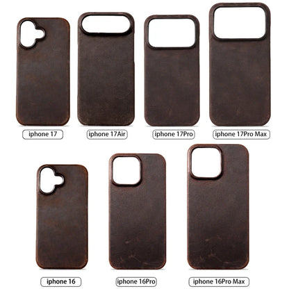 Magsafe Case for iPhone 15 16 17 Pro Max Air Retro Luxury Full Grain Cowhide Genuine Oiled PULL-UP Leather Magnetic Cover