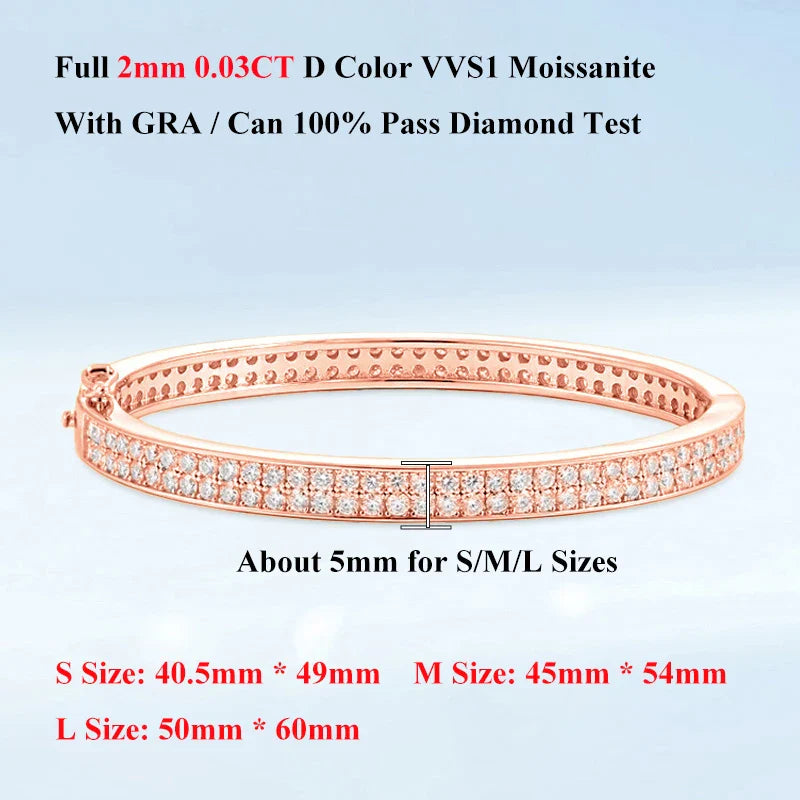 Real GRA Certified D Color 2mm 0.03CT Full Moissanite Bracelet Bangle for Women Party S925 Silver All Diamond Bracelets