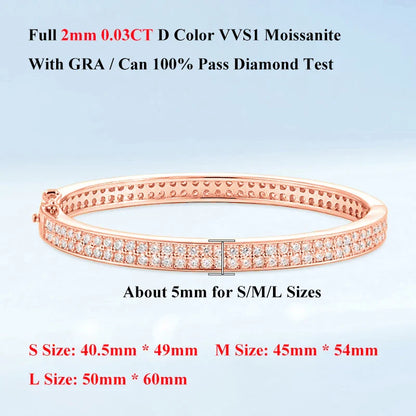 Real GRA Certified D Color 2mm 0.03CT Full Moissanite Bracelet Bangle for Women Party S925 Silver All Diamond Bracelets