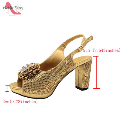African Mature Women Shoes and Bag to Match in Teal Color Comfortable Heels with Platform for Garden Party