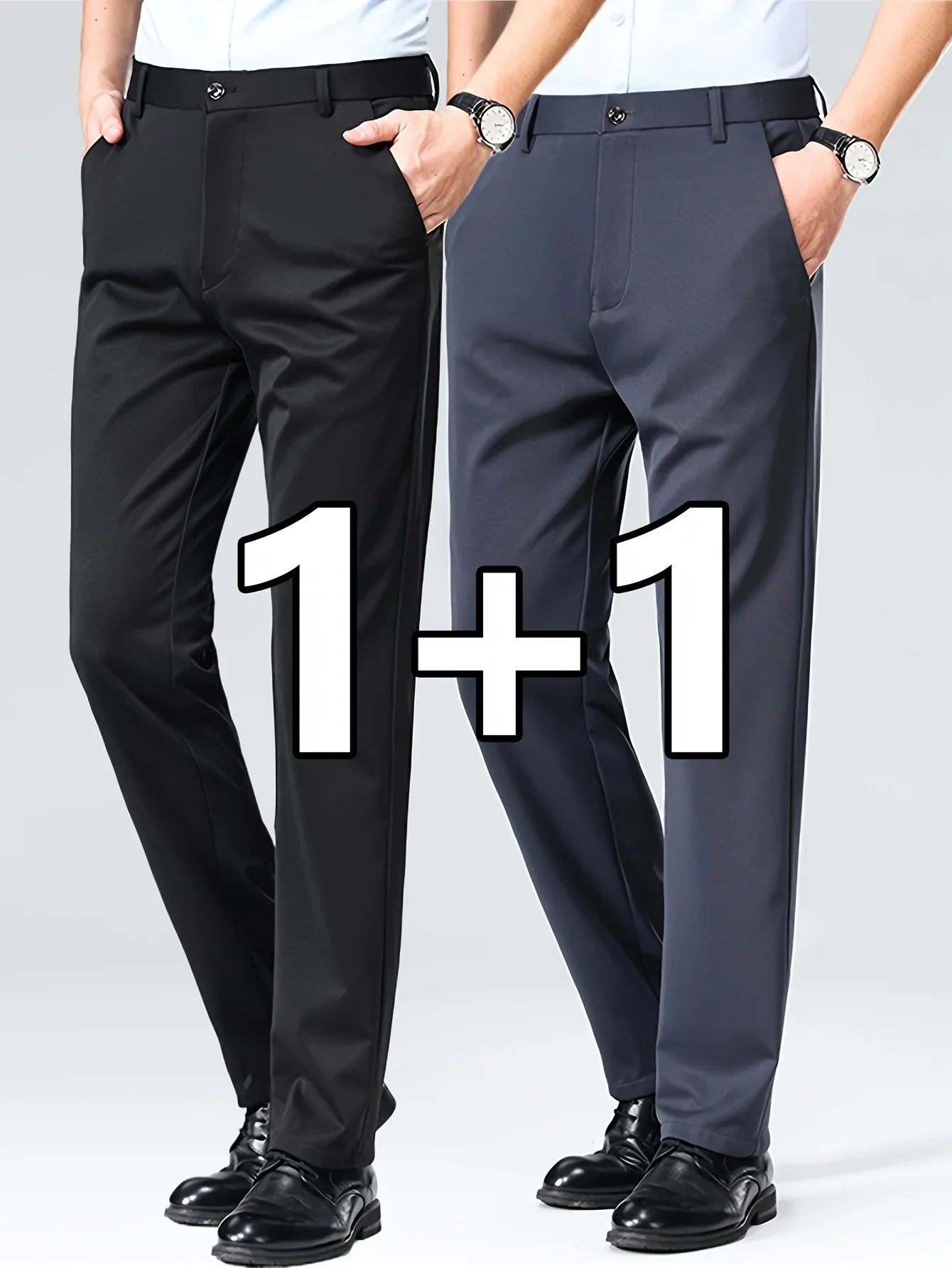 Men's 2-Pack Slim Fit Stretch Dress Pants - Navy Blue Business Casual Trousers, Wrinkle-Resistant Office Work Pants for Daily We