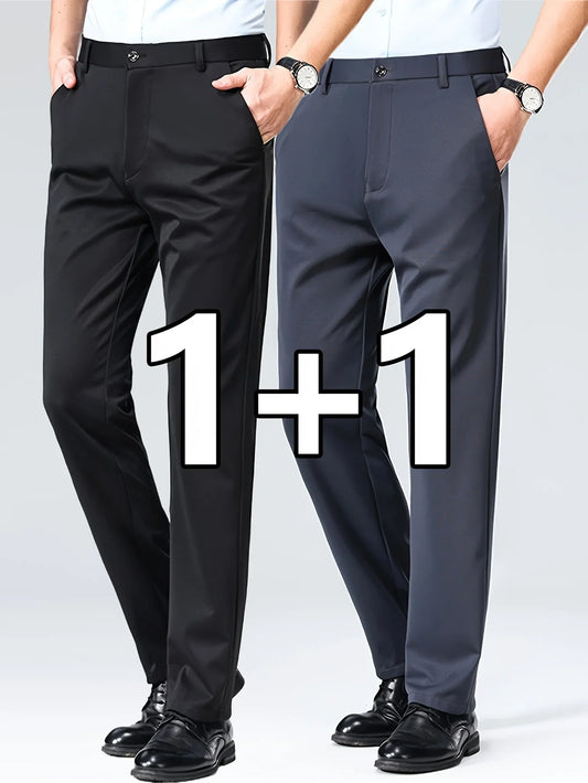 Men's 2-Pack Slim Fit Stretch Dress Pants - Navy Blue Business Casual Trousers, Wrinkle-Resistant Office Work Pants for Daily We